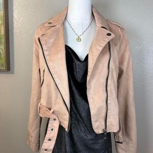 Blush Pink Faux Suede Moto Jacket – Urban Retro – Size‎ L
